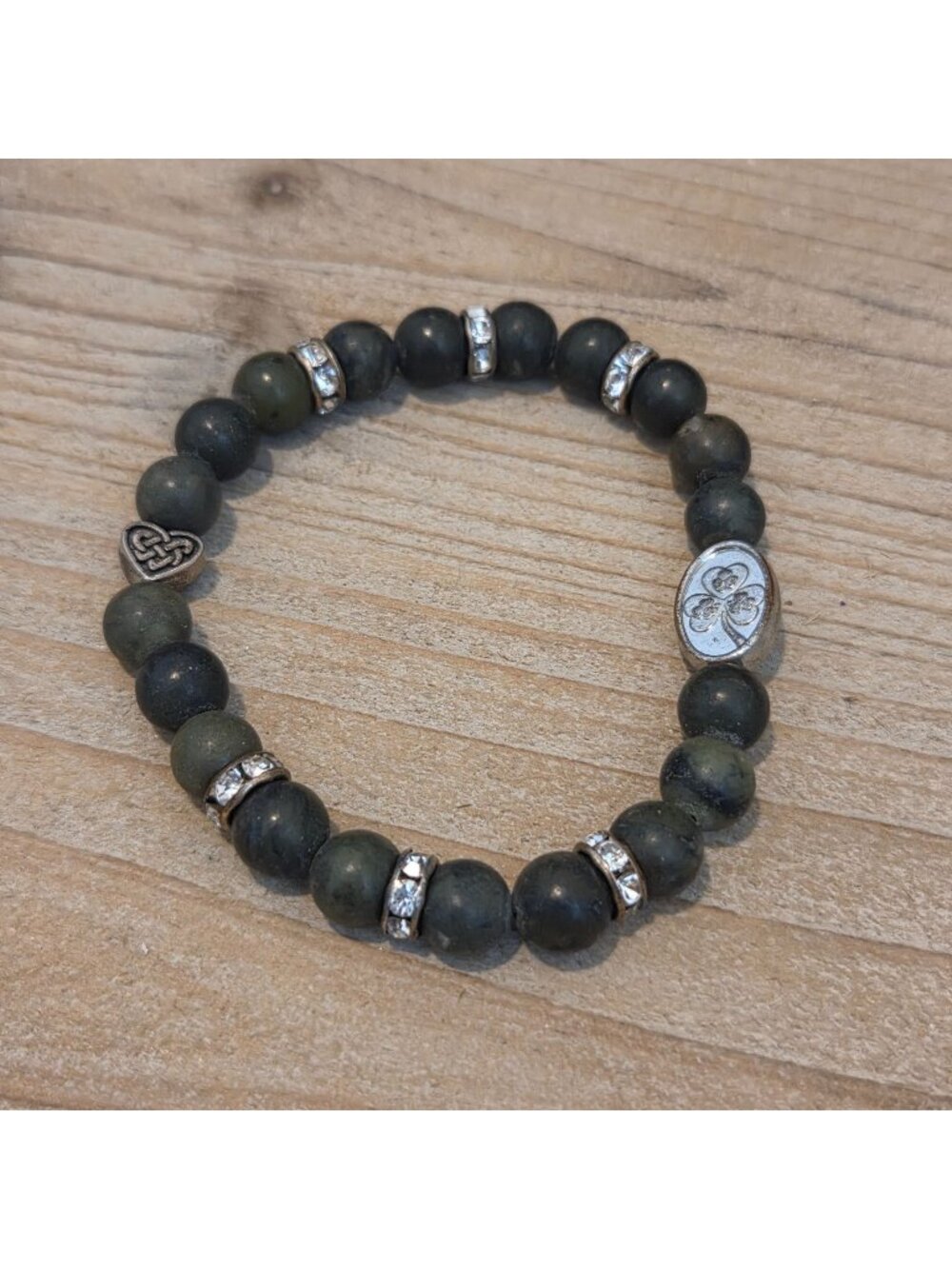 Irish Connemara Green Marble Celtic Stretch Clover Beaded Bracelet